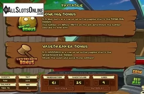 Bonus Symbols. Plants vs Zombies (IGT) from IGT