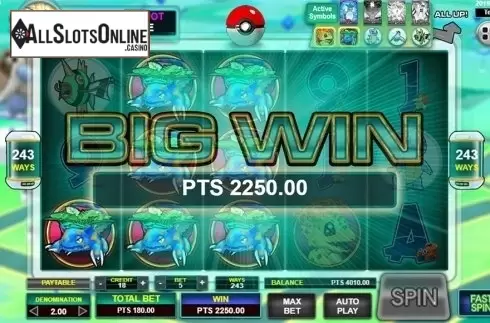 Big win screen. Pocket Mon Go from Spadegaming