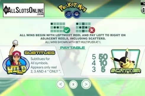 Paytable . Pocket Mon Go from Spadegaming