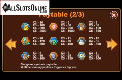 Symbols. Pokamon from Triple Profits Games