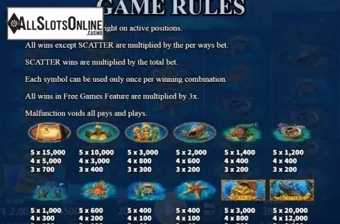 Paytable 1. Poseidon's Treasure from KA Gaming