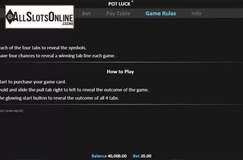 Paytable 2. Pot Luck Pull Tab from Realistic