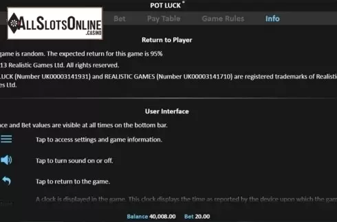 Paytable 3. Pot Luck Pull Tab from Realistic