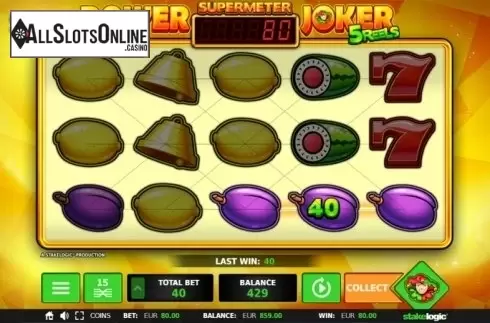 Supermeter Mode Win screen. Power Joker 5 Reels (Classic Joker) from StakeLogic