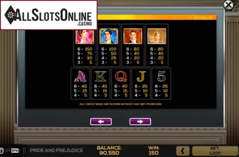 Pay Tables 1. Pride and Prejudice from High 5 Games