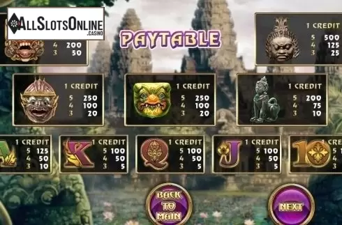 Paytable. Princess of Angkor Wat from Vela Gaming