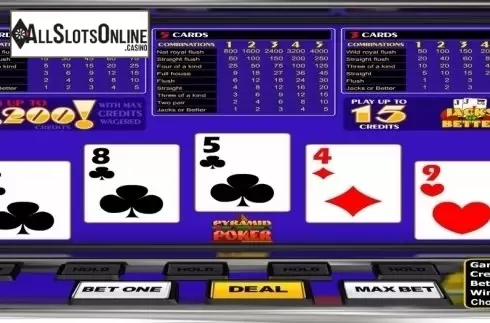 Game Screen. Pyramid Jacks or Better (Betsoft) from Betsoft