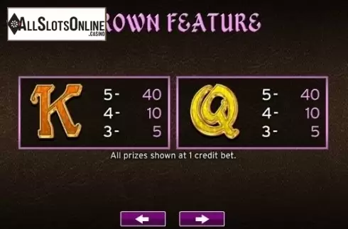Paytable 5. Queen Isabella from High 5 Games