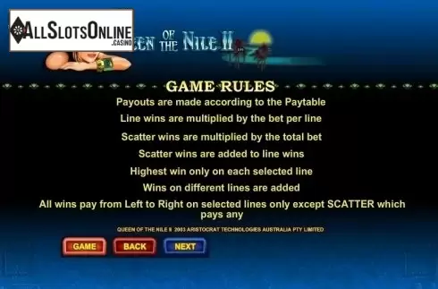 Paytable 4. Queen of Nile II from NYX Gaming Group
