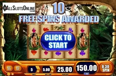 Free Spins screen. Queen of the Wild from WMS