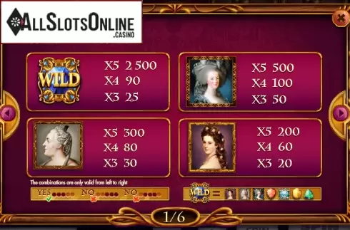 Paytable 1. Queens and Diamonds from Red Rake