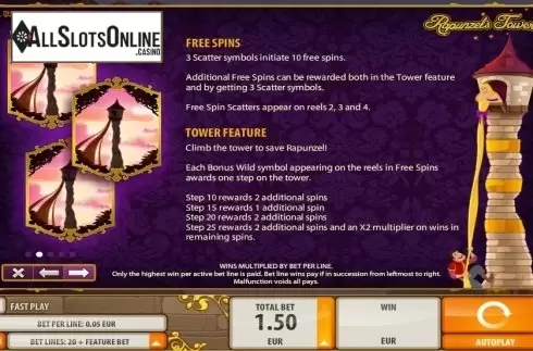 Paytable 2. Rapunzel's Tower from Quickspin