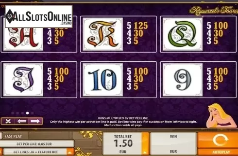 Paytable 4. Rapunzel's Tower from Quickspin