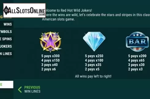 Paytable 1. Red Hot Wild Jokers from Slot Factory