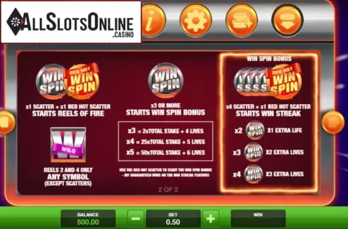 Features. Red Hot Win Spin from Probability Jones
