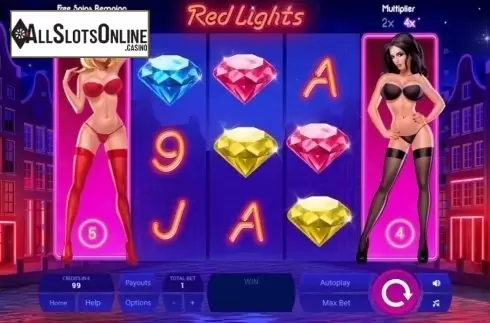Expanding Sympbols screen. Red Lights from Tom Horn Gaming