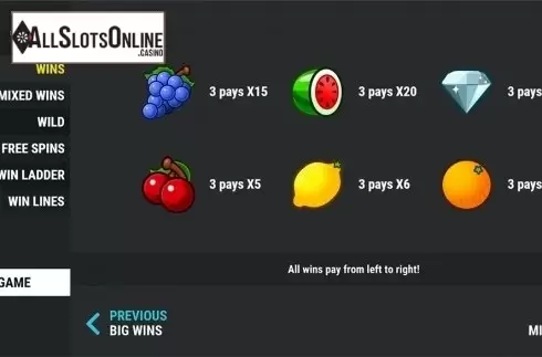 Paytable 2. Reel Fruity Slots Mini from Slot Factory