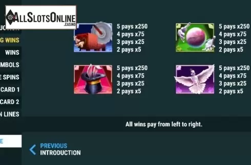 Paytable. Reel Magic Wins from Slot Factory