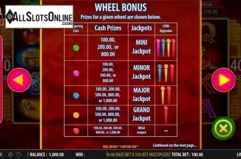 Paytable 3. Reel Riches Fortune Age from WMS