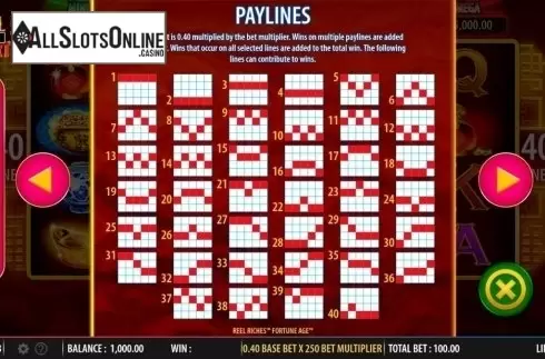 Paylines. Reel Riches Fortune Age from WMS