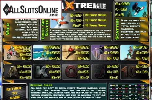 Paytable . Reel Xtreme from Saucify