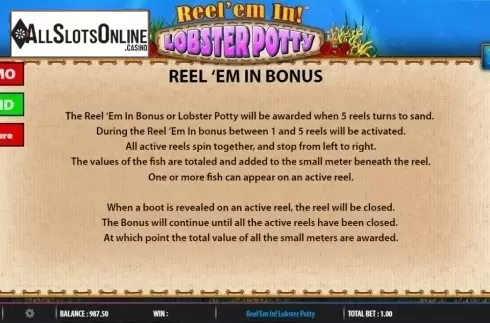 Paytable 3. Reel 'em In Lobster Potty from Barcrest