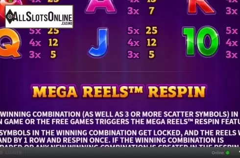 Paytable 3. Respin Mania Mega Reels from Skywind Group