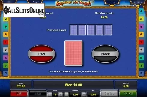 Gamble screen. Riches of India from Novomatic