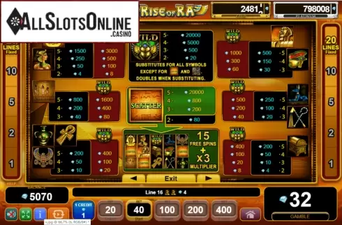 Paytable 1. Rise of Ra: Egypt Quest from EGT