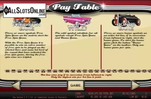 Paytable 2. Rockabillions HD from World Match