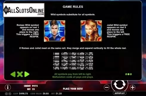 Paytable 2. Romeo and Juliet (Pragmatic Play) from Pragmatic Play