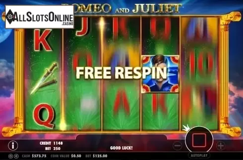 Free Respin screen. Romeo and Juliet (Pragmatic Play) from Pragmatic Play