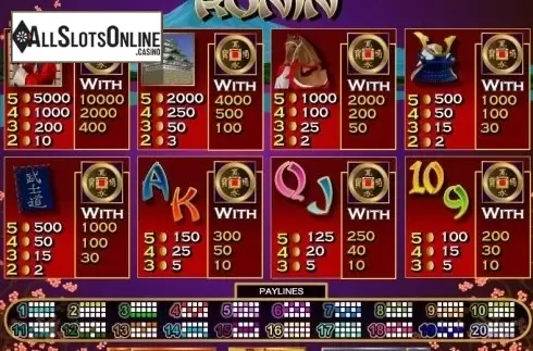 Paytable. Ronin (RTG) from RTG