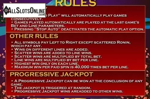 Rules. Ronin (RTG) from RTG