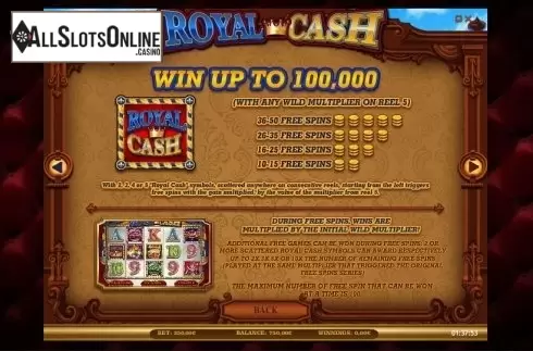 Paytable 1. Royal Cash from iSoftBet
