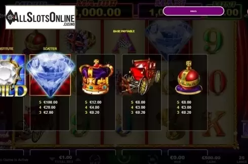 Paytable 1. Royal Diamonds from Ainsworth