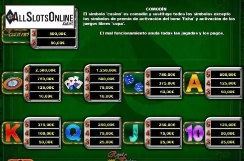 Paytable 1. Royal Fabulous Casino from R. Franco