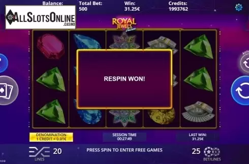 Respin screen. Royal Jewels Deluxe from DLV