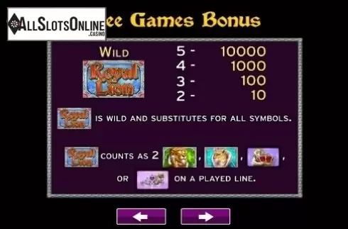 Paytable 1. Royal Lion from High 5 Games