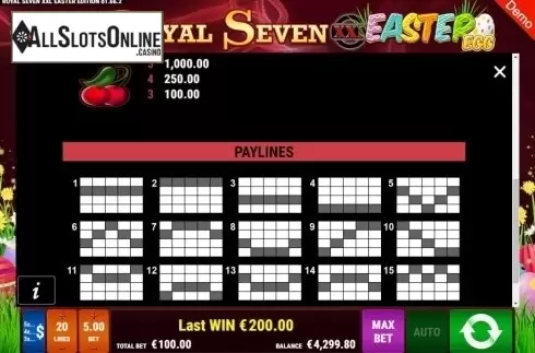 paylines. Royal Seven XXL Easter Egg from Gamomat