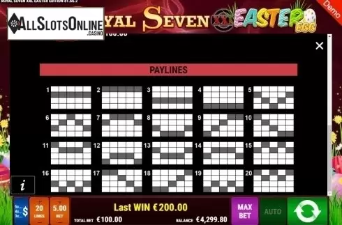 Paylines. Royal Seven XXL Easter Egg from Gamomat