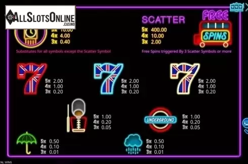 Paytable. Royal Wins from Booming Games