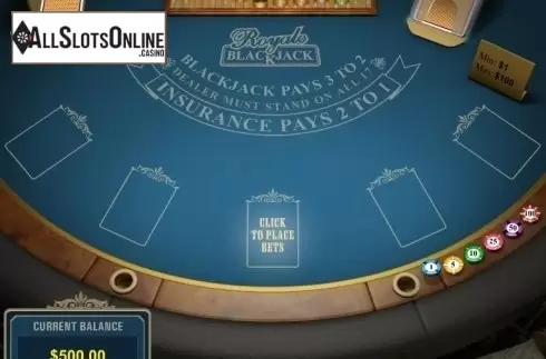 Game Workflow screen. Royale Blackjack from Pragmatic Play