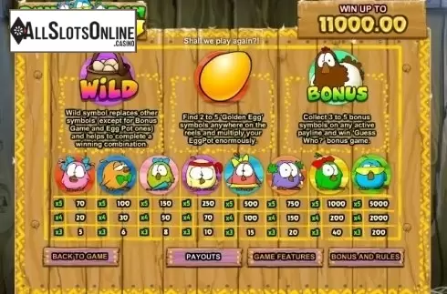 Paytable 1. Run Chicken Run from GamesOS