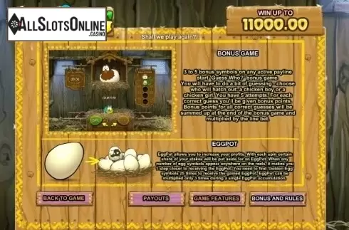Paytable 3. Run Chicken Run from GamesOS