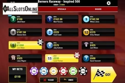 Reel screen. Rush Cars Go! from Inspired Gaming