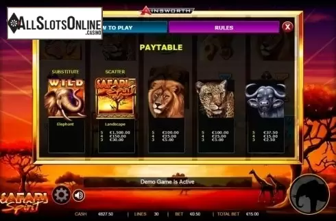 Paytable 1. Safari Spirit from Ainsworth