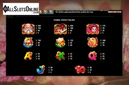 Paytable 2. Sakura Classic from Playreels