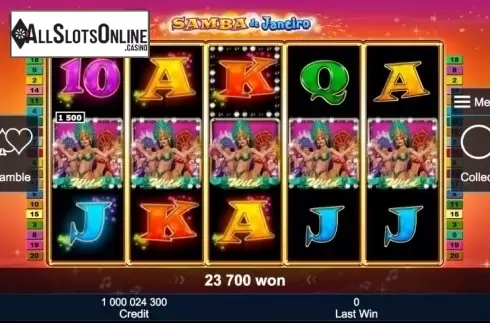 Mobile Win screen. Samba de Janeiro from Greentube