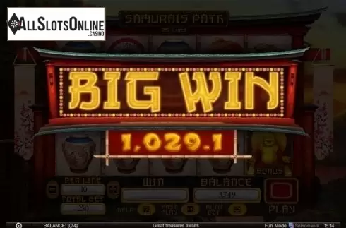 Big Win screen. Samurais Path from Spinomenal